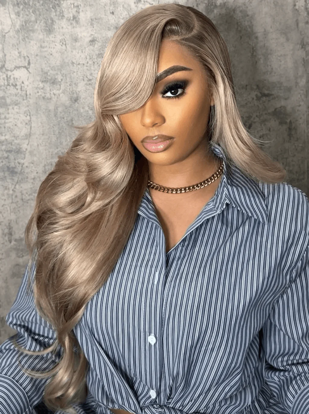 Dorsanee Ash Brown Gray Color Transparent Lace Front Human Hair Wigs - Image 2
