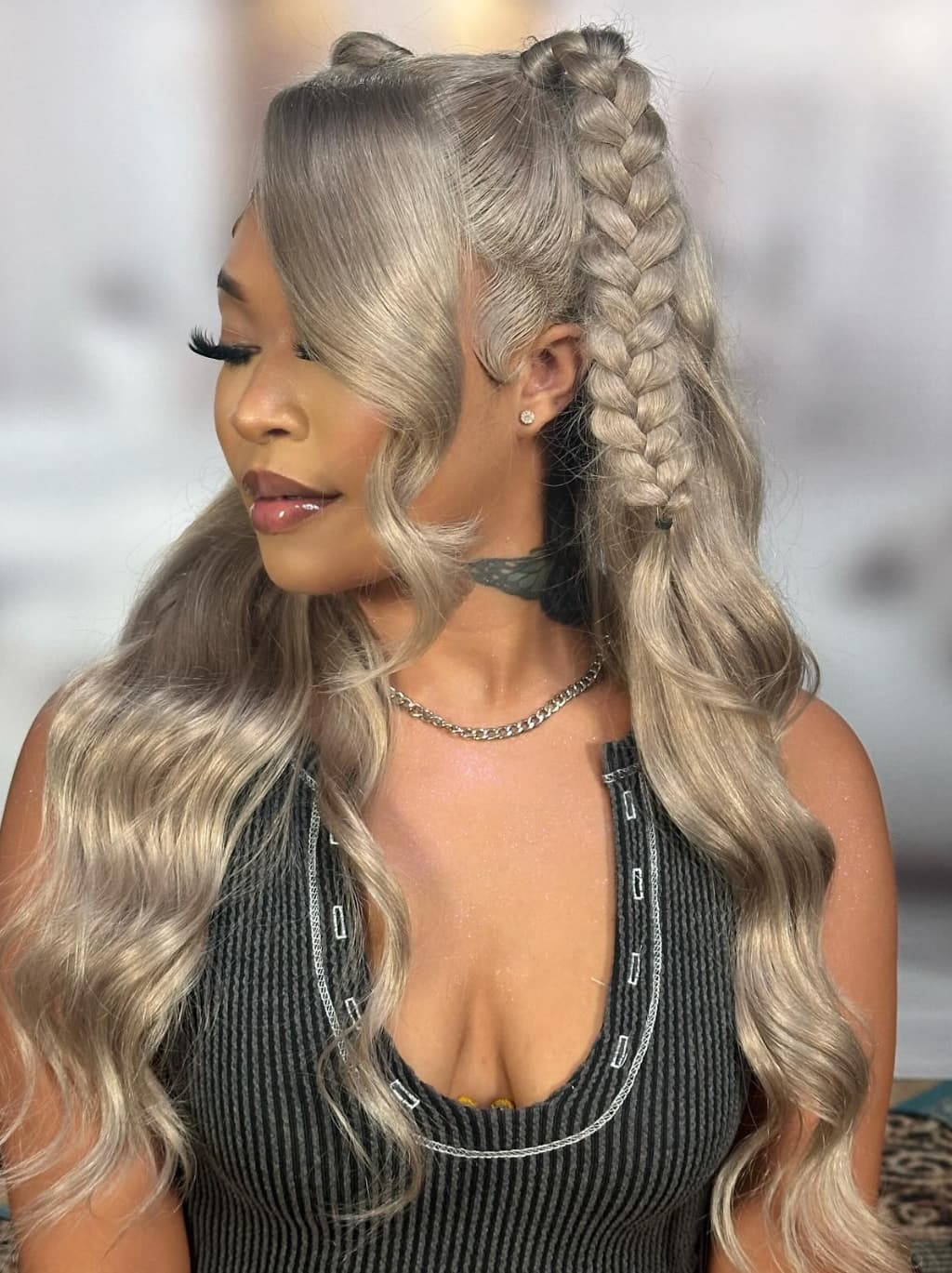 Dorsanee Ash Teal Blonde 13x4 Lace Front Virgin Human Hair Wigs 200 Density - Image 2