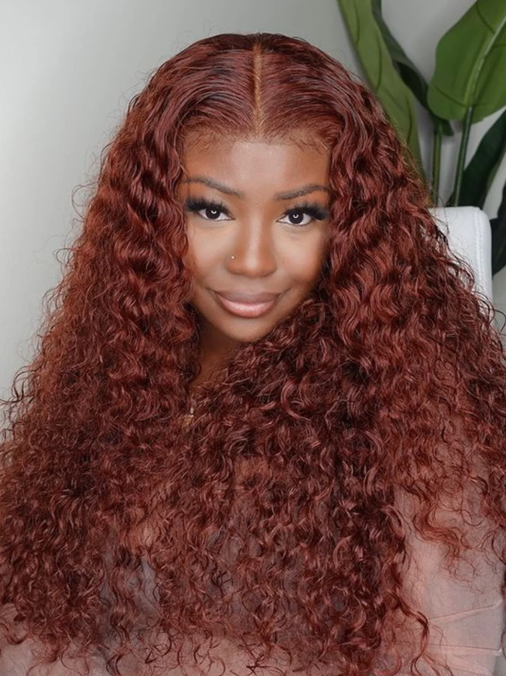 Dorsanee Auburn Chestnut Reddish Brown 13X4 Lace Front Water Wave Human Hair Wig - Image 2