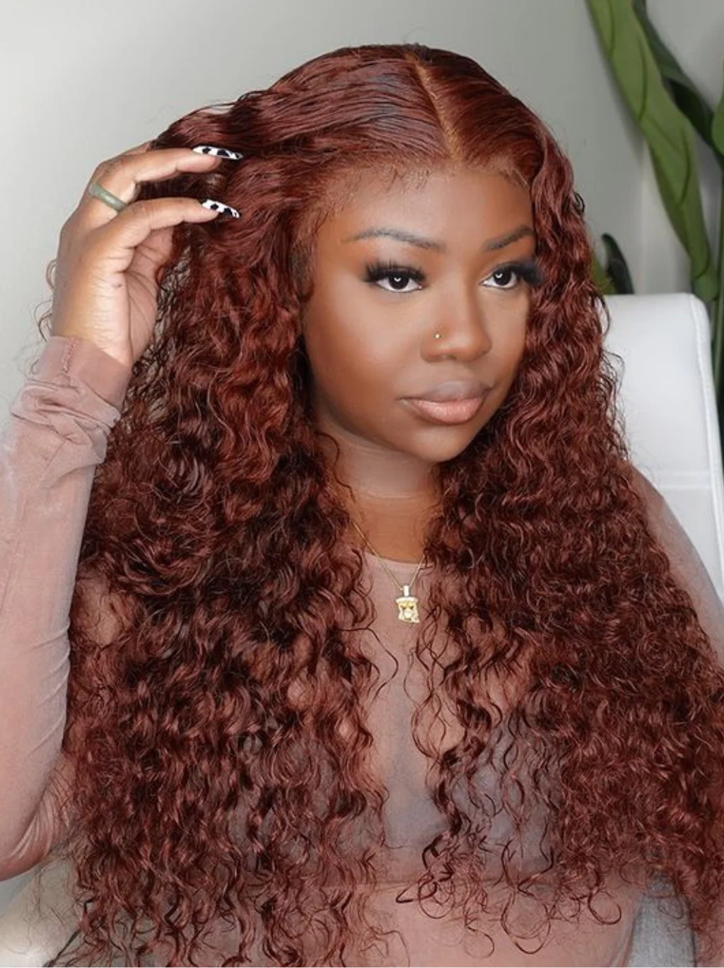 Dorsanee Auburn Chestnut Reddish Brown 13X4 Lace Front Water Wave Human Hair Wig - Image 5