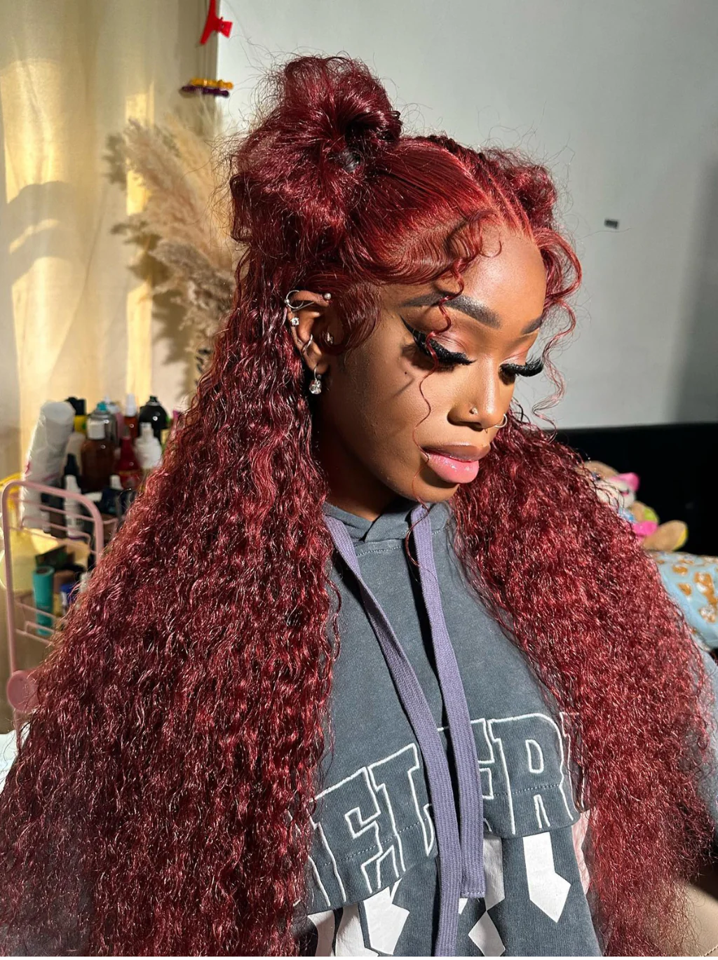 Dorsanee Auburn Reddish Brown Wet Wavy Wig 13x4 Lace Front Brownish Red Human Hair Wigs - Image 2