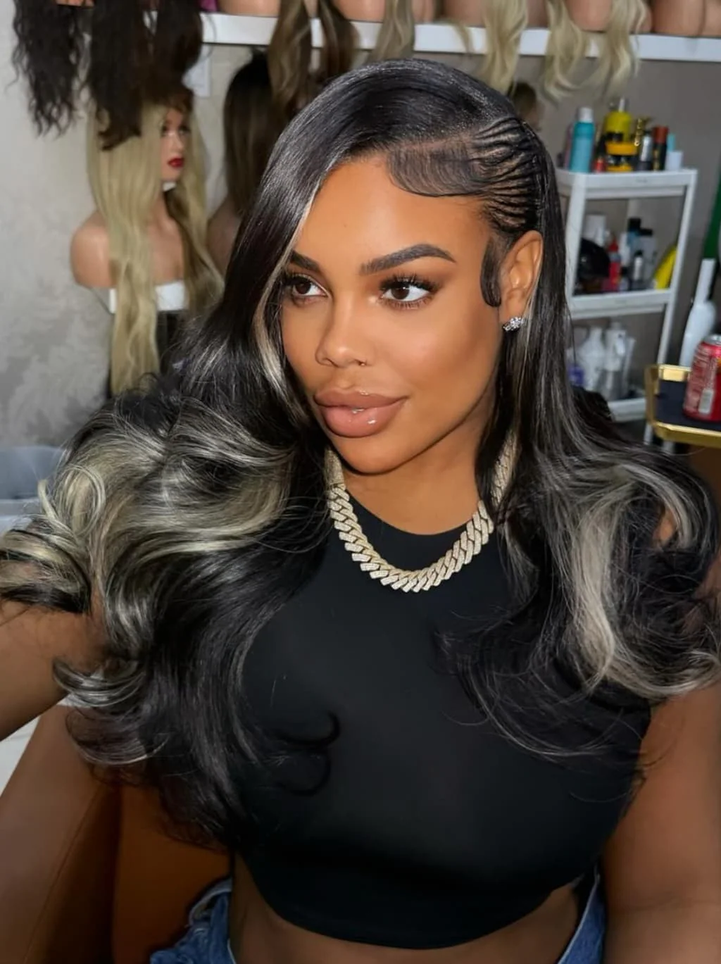 Dorsanee Balayage Black Blonde Streaks 13x4 Lace Front Virgin Human Hair Wigs - Image 2