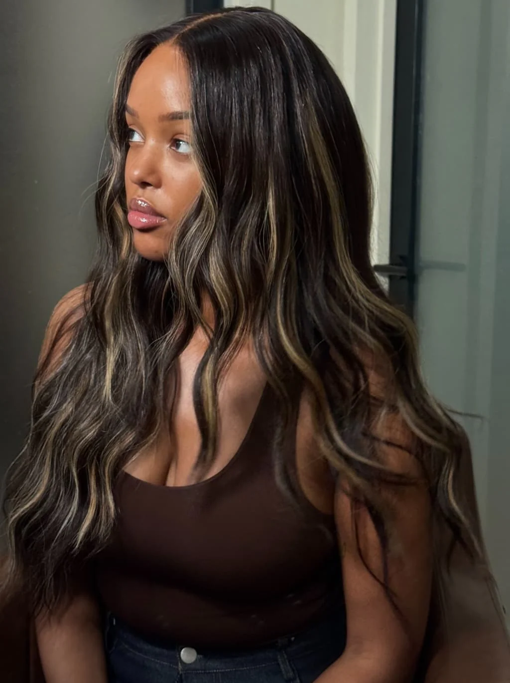 Dorsanee Balayage Black Brown Highlight Streaks 13x4 Lace Front Human Hair Wigs 200 Density - Image 2