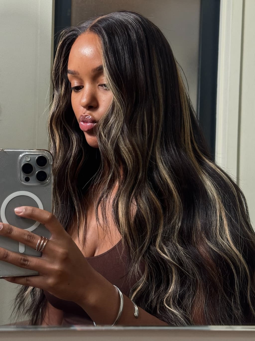 Dorsanee Balayage Black Brown Highlight Streaks 13x4 Lace Front Human Hair Wigs 200 Density - Image 3