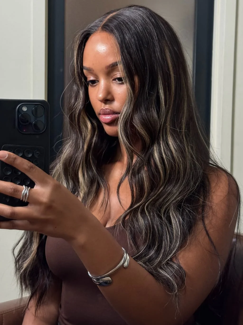Dorsanee Balayage Black Brown Highlight Streaks 13x4 Lace Front Human Hair Wigs 200 Density - Image 4