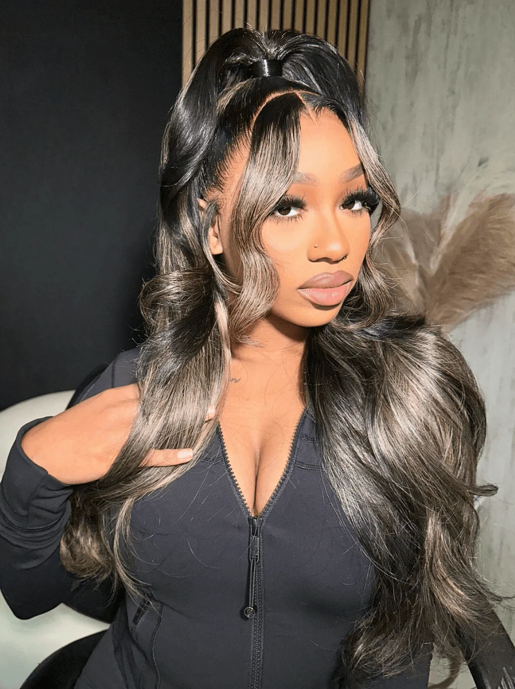 Dorsanee Balayage Black Brown Highlight Streaks Body Wave Lace Front Hair Wigs - Image 2