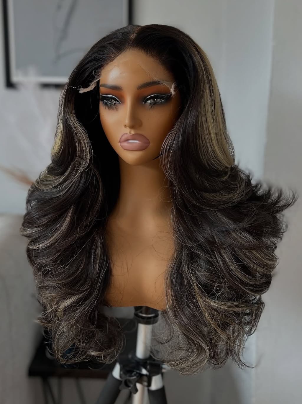 Dorsanee Balayage Black Brown Highlights 13x4 Lace Front Virgin Human Hair Wigs - Image 2
