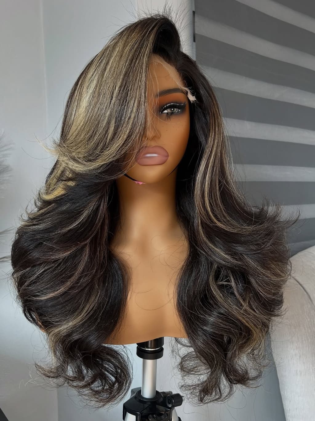 Dorsanee Balayage Black Brown Highlights 13x4 Lace Front Virgin Human Hair Wigs - Image 3