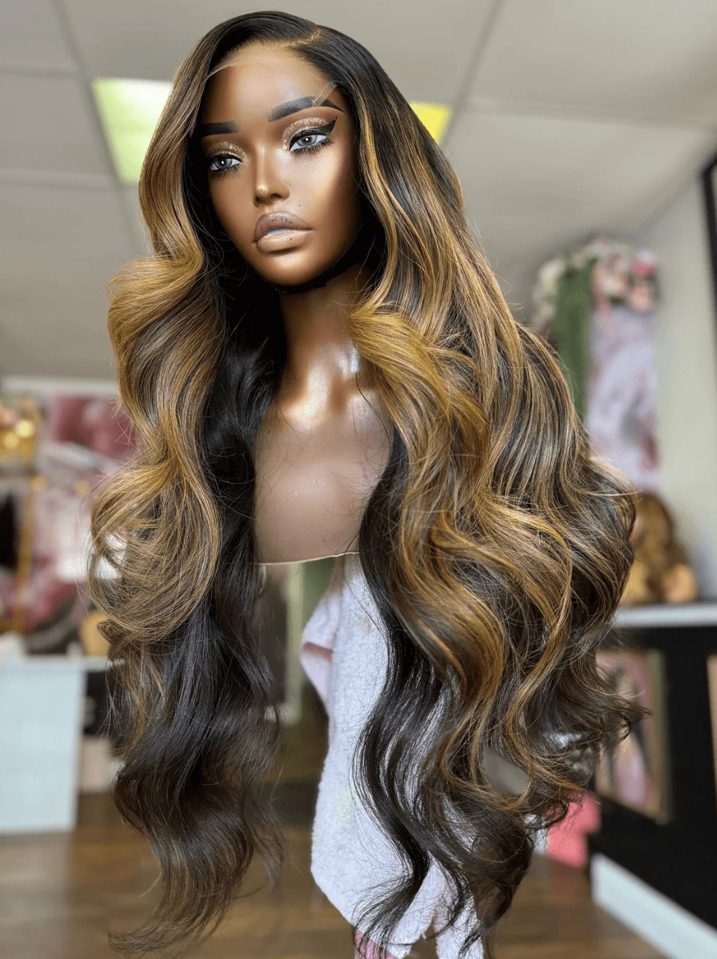 Dorsanee Balayage Black Brown Highlights Body Wave 200 Density Human Hair Wigs - Image 5