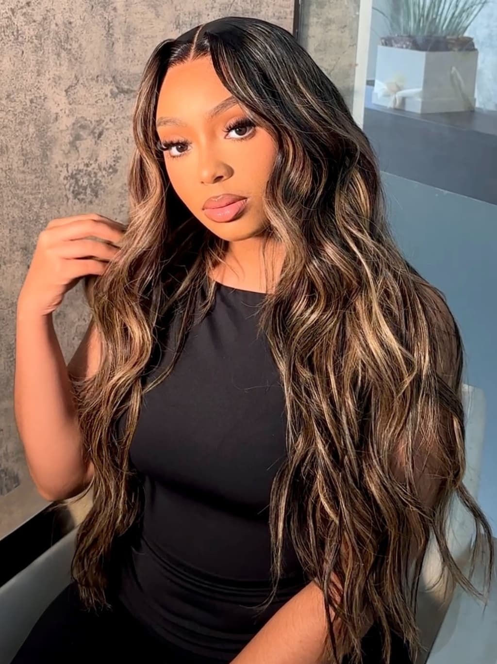 Dorsanee Balayage Brown Highlights Beach Body Wave 13x4 Lace Front Human Hair Wigs - Image 2