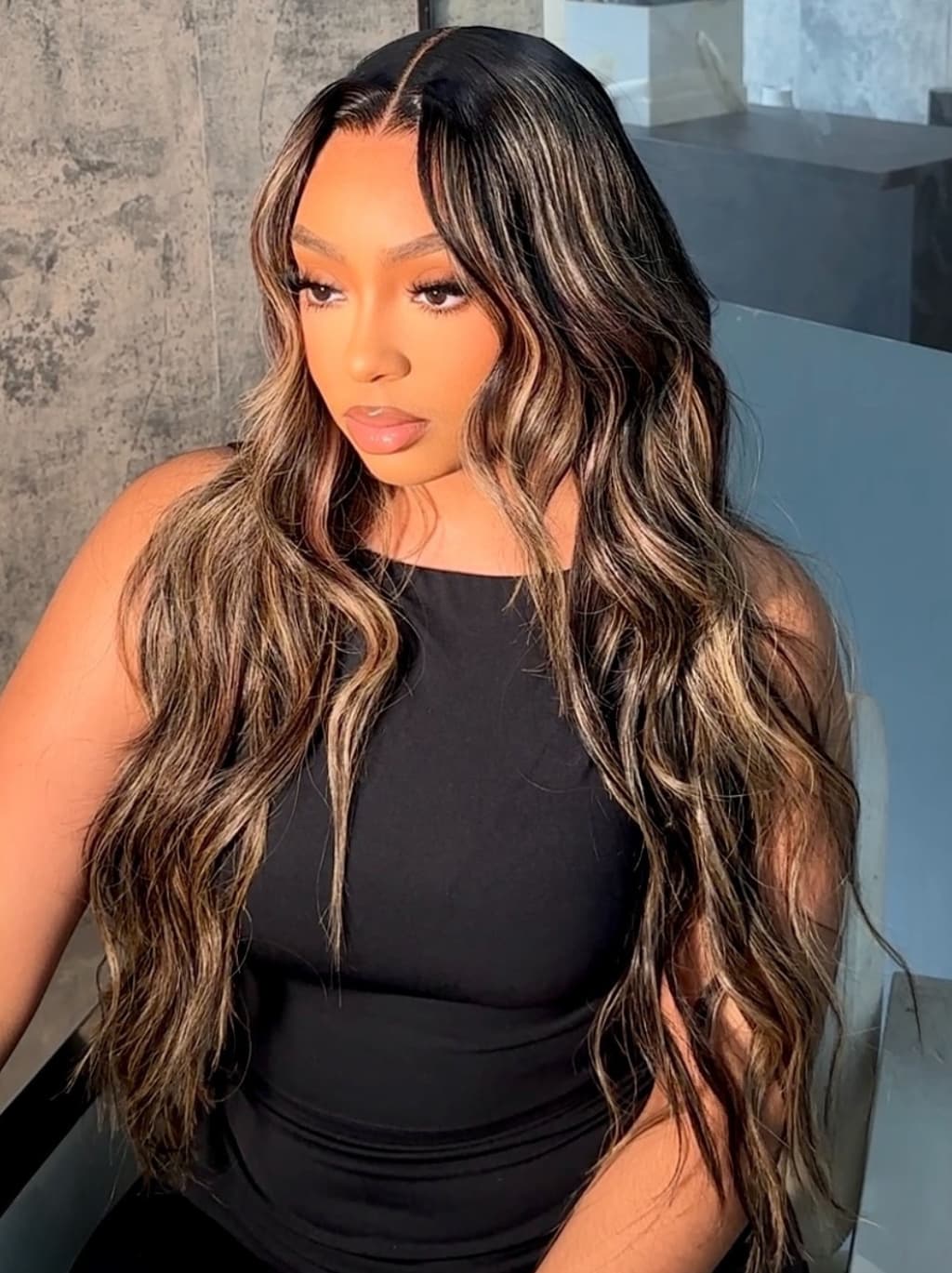 Dorsanee Balayage Brown Highlights Beach Body Wave 13x4 Lace Front Human Hair Wigs - Image 3