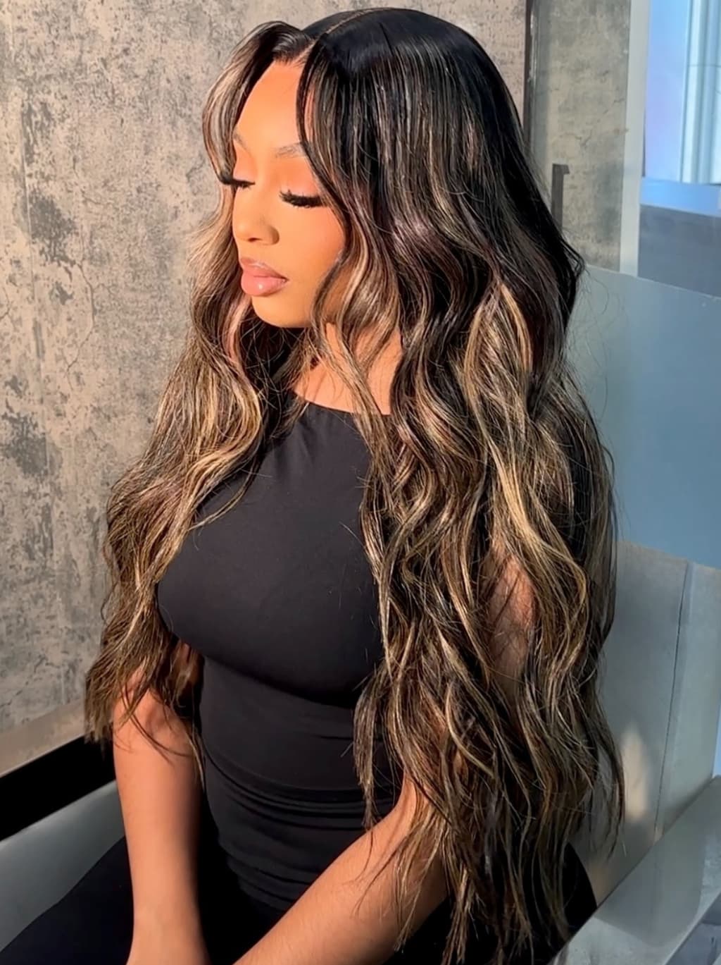 Dorsanee Balayage Brown Highlights Beach Body Wave 13x4 Lace Front Human Hair Wigs - Image 5