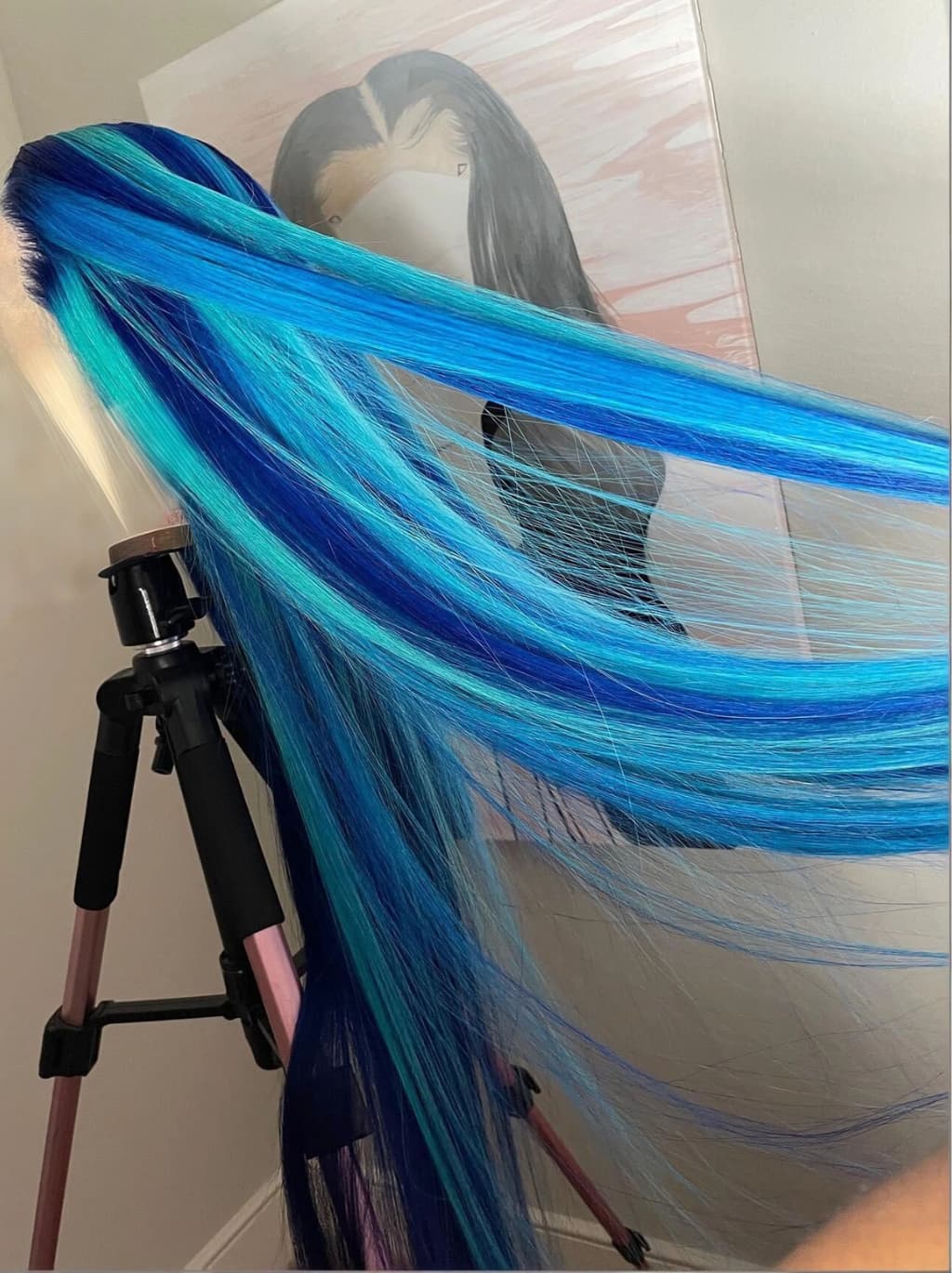 Dorsanee Balayage Dark Light Ocean Blue Money Piece 13x4 Lace Front Human Hair Wigs - Image 2