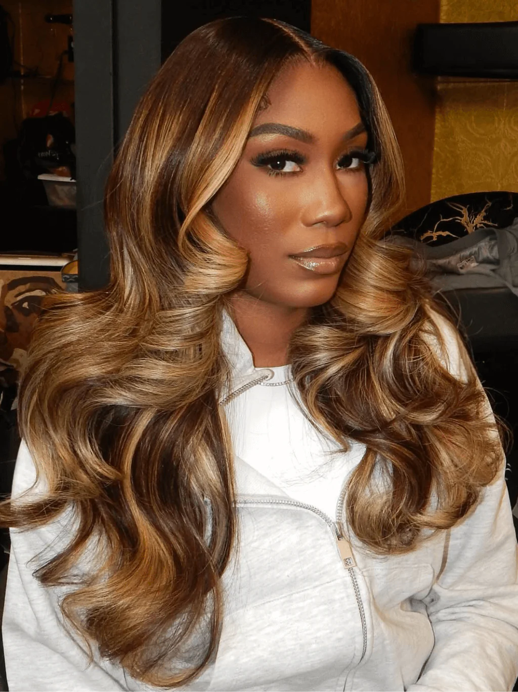 Dorsanee Balayage Honey Blonde Brown Highlights 13x4 Lace Front Human Hair Wig - Image 2