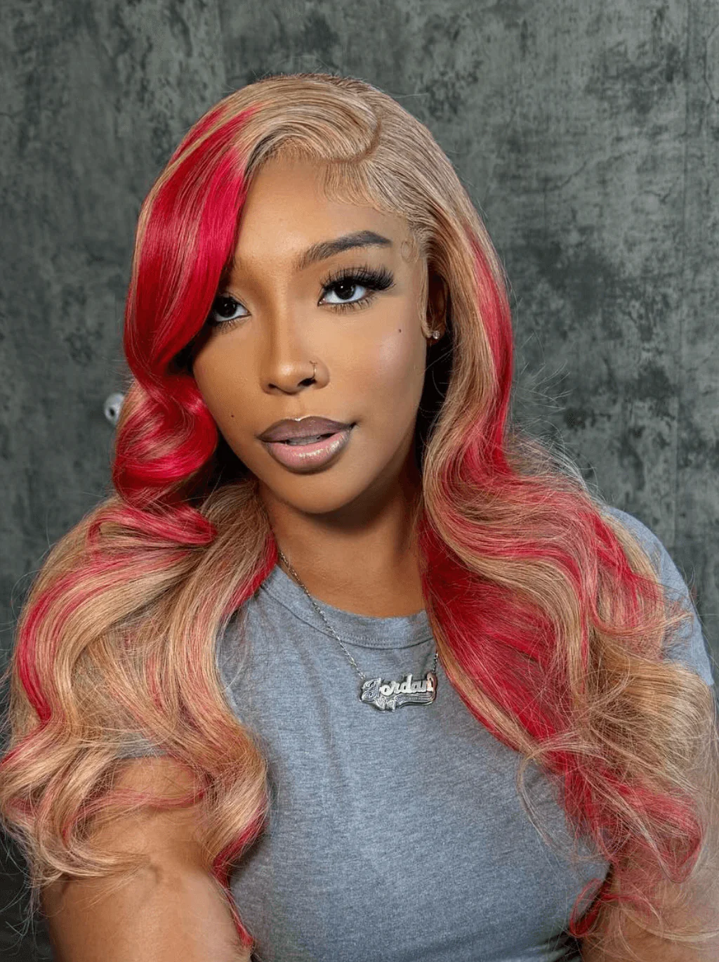 Dorsanee Balayage Honey Blonde Red Highlights 13x4 Lace Front Human Hair Wigs - Image 3