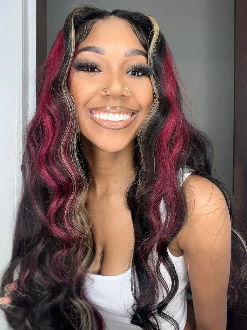 Dorsanee Black and Brown Red Highlight 13x4 Lace Front Body Wave Human Hair Wigs - Image 2