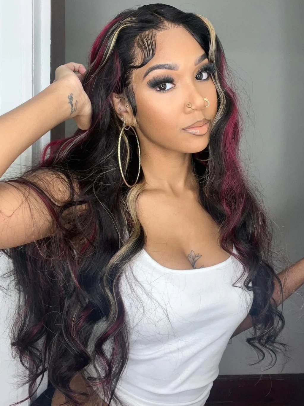 Dorsanee Black and Brown Red Highlight 13x4 Lace Front Body Wave Human Hair Wigs - Image 3
