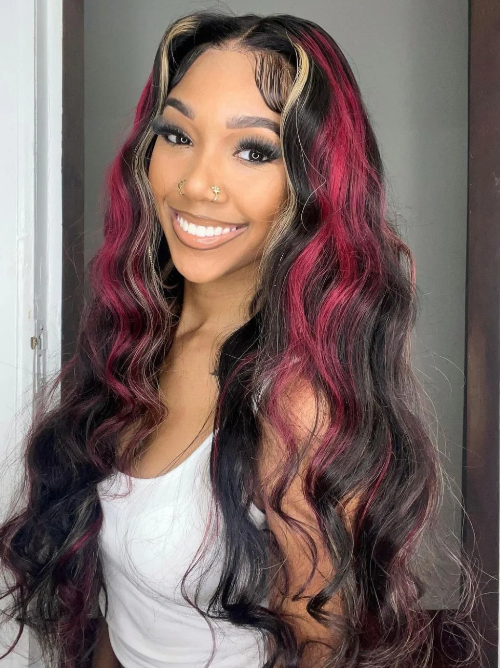 Dorsanee Black and Brown Red Highlight 13x4 Lace Front Body Wave Human Hair Wigs - Image 4