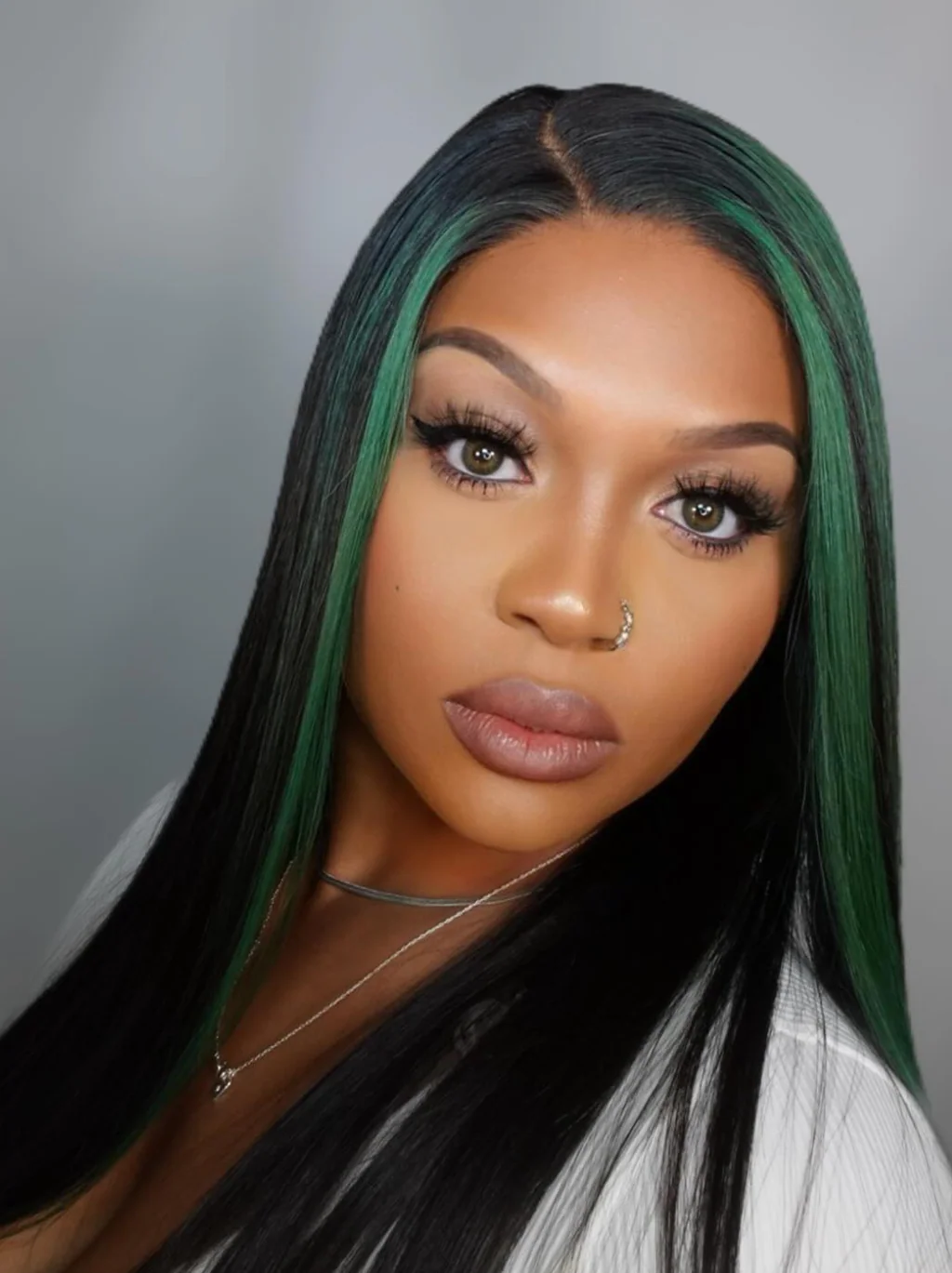 Dorsanee Black and Green Highlight Streaks 13x4 HD Lace Front Straight Human Hair Weave Wigs - Image 6