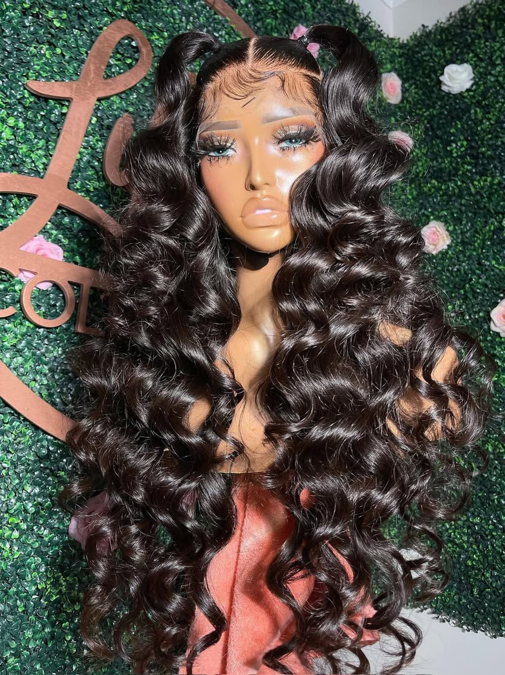 Dorsanee Black Burgundy Red Voluminous Bouncy Loose Curls 300 Density 13x4 Lace Front Human Hair Wig - Image 2