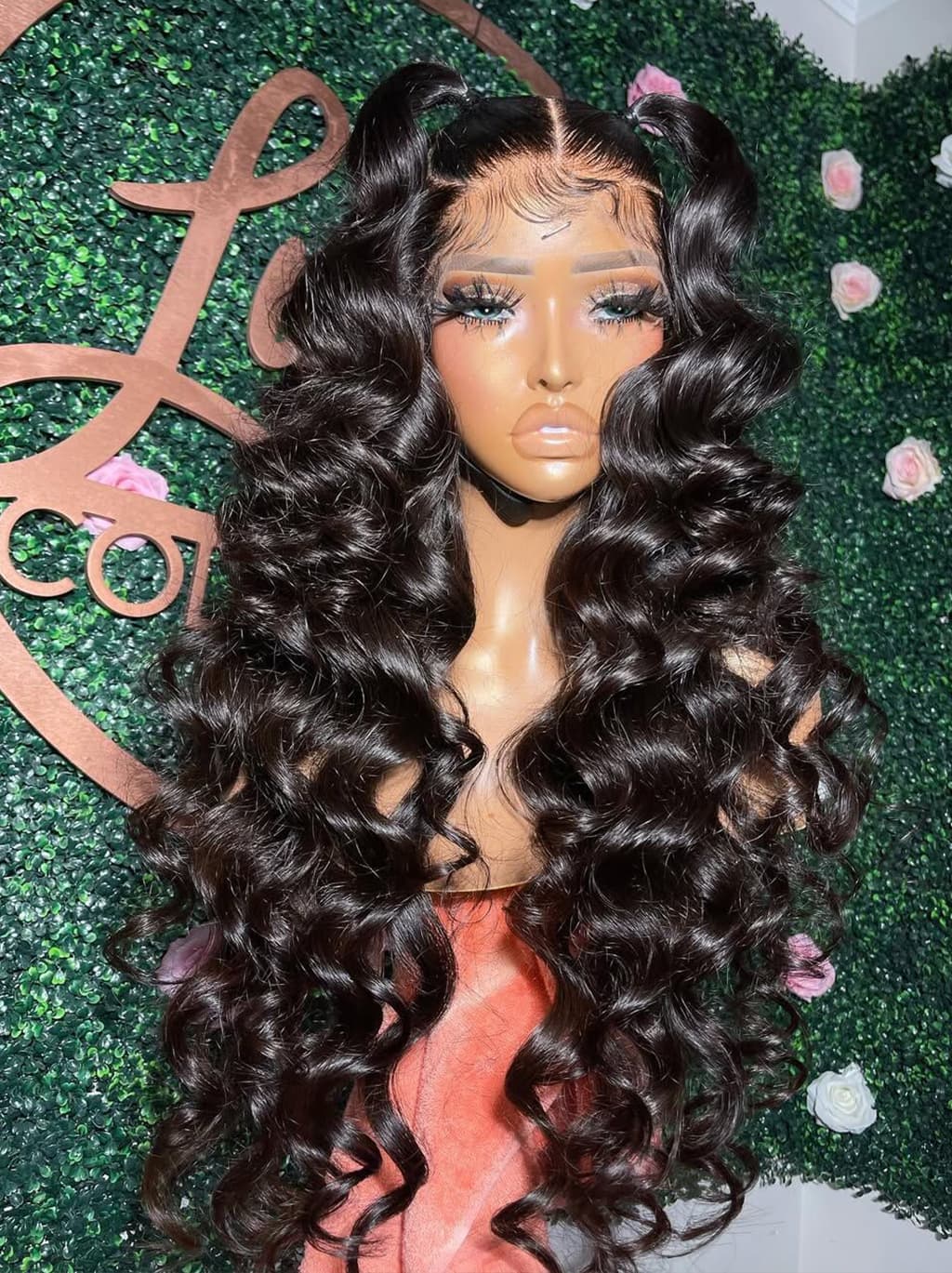 Dorsanee Black Burgundy Red Voluminous Bouncy Loose Curls 300 Density 13x4 Lace Front Human Hair Wig - Image 3