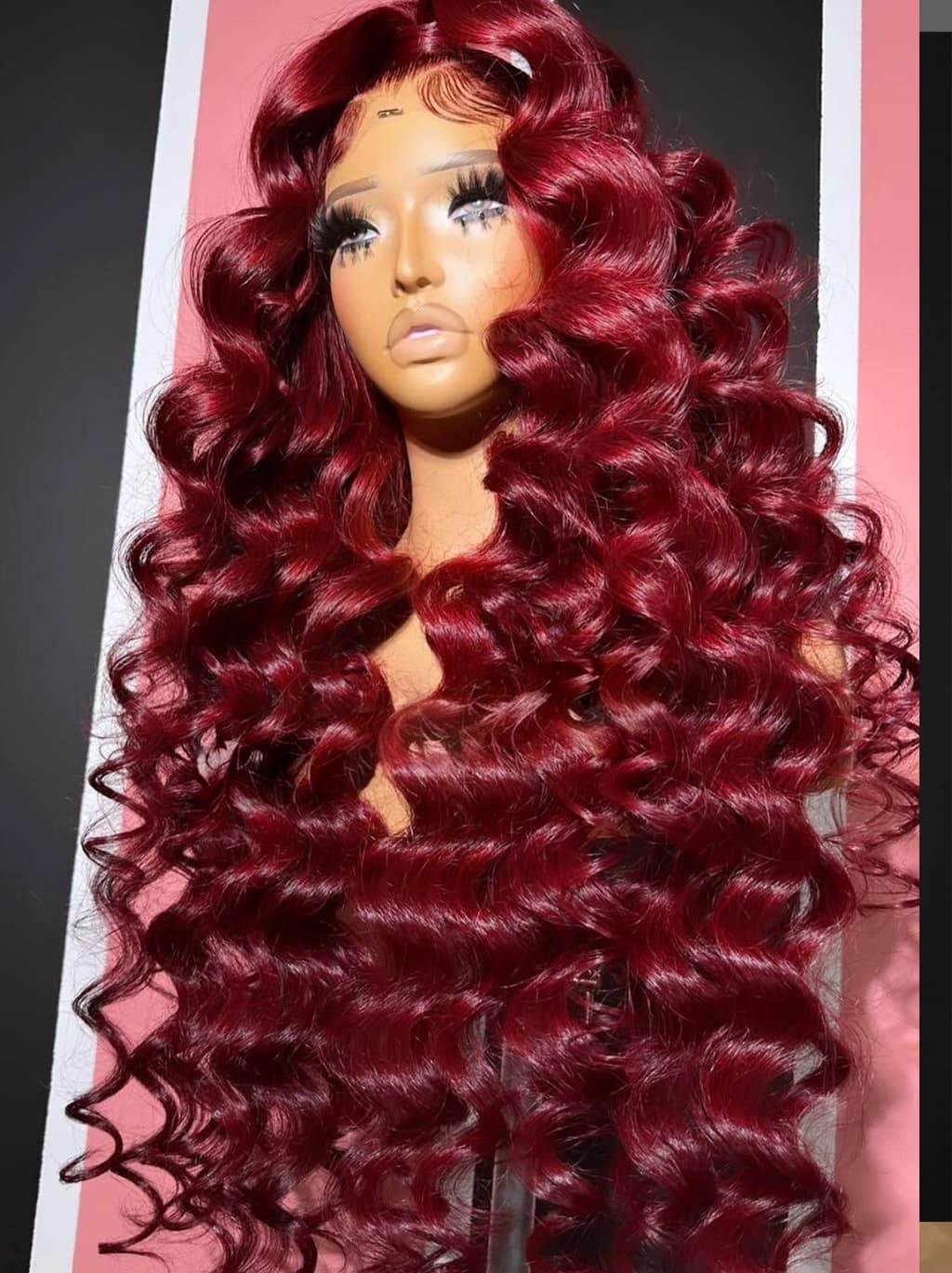 Dorsanee Black Burgundy Red Voluminous Bouncy Loose Curls 300 Density 13x4 Lace Front Human Hair Wig - Image 4