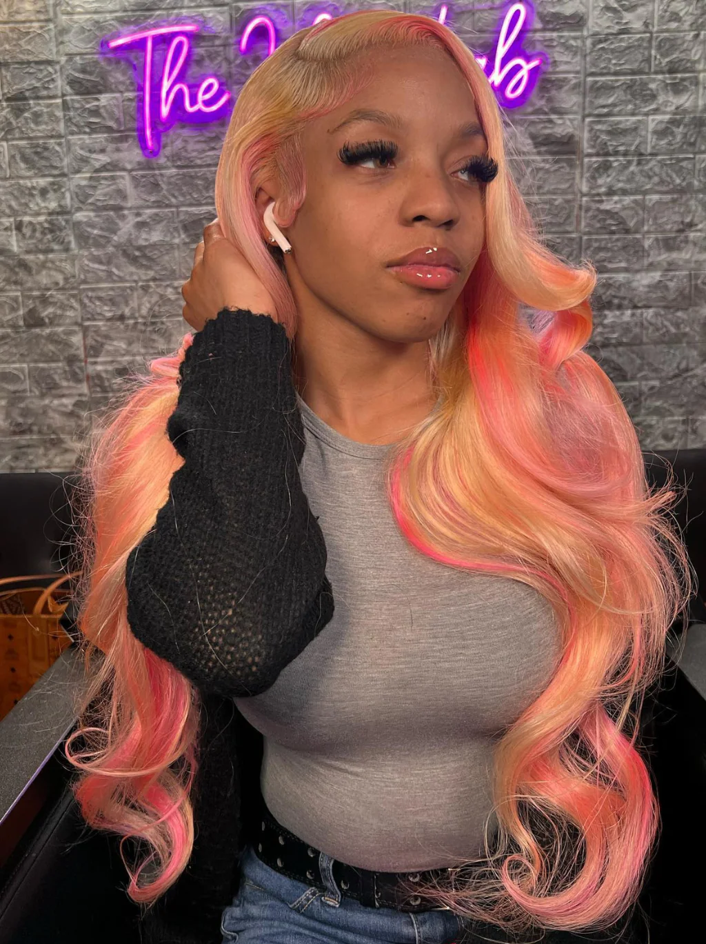 Dorsanee Blonde With Pink Highlights 13x4 Lace Front Body Wave Hair Wigs - Image 3