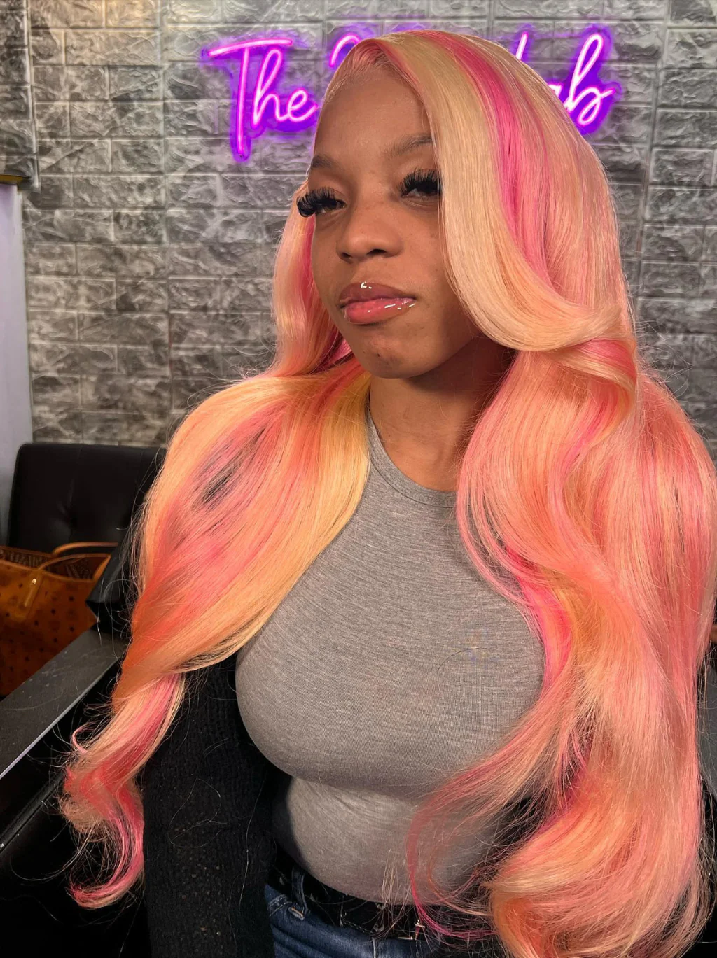 Dorsanee Blonde With Pink Highlights 13x4 Lace Front Body Wave Hair Wigs - Image 4