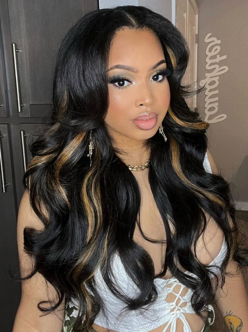 Dorsanee Black Wig With Brown Streak Highlights 200 Density 13x4 Lace Front Human Hair Wigs - Image 2