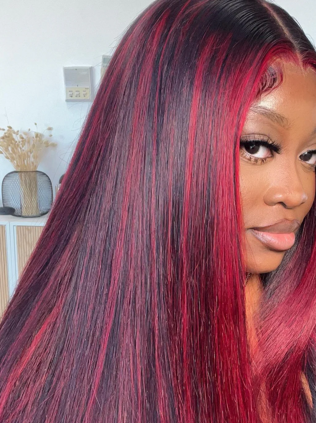 Dorsanee Black Wig with Burgundy Highlights 13x4 Lace Front Straight Human Hair Weave Wigs - Image 5