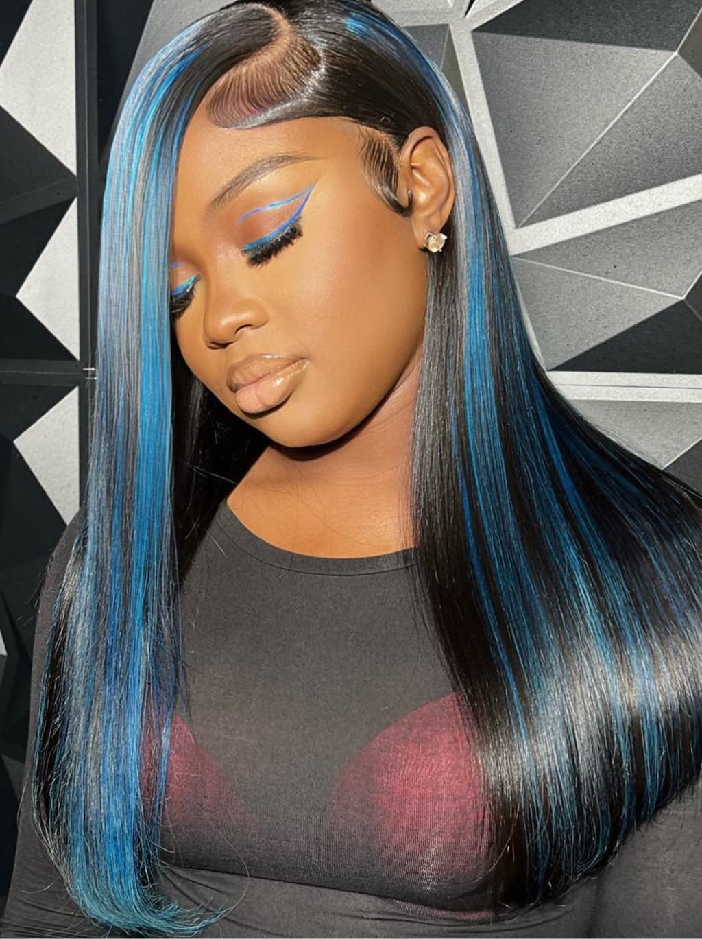 Dorsanee Black With Blue Bone Straight Highlights 13x4 Lace Front Human Hair Wigs 200 Density - Image 2