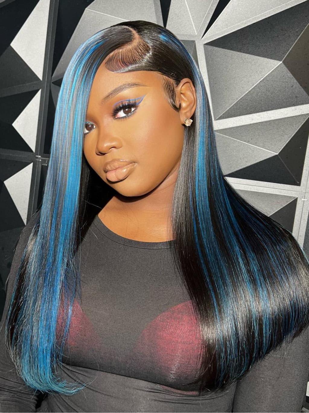Dorsanee Black With Blue Bone Straight Highlights 13x4 Lace Front Human Hair Wigs 200 Density - Image 3