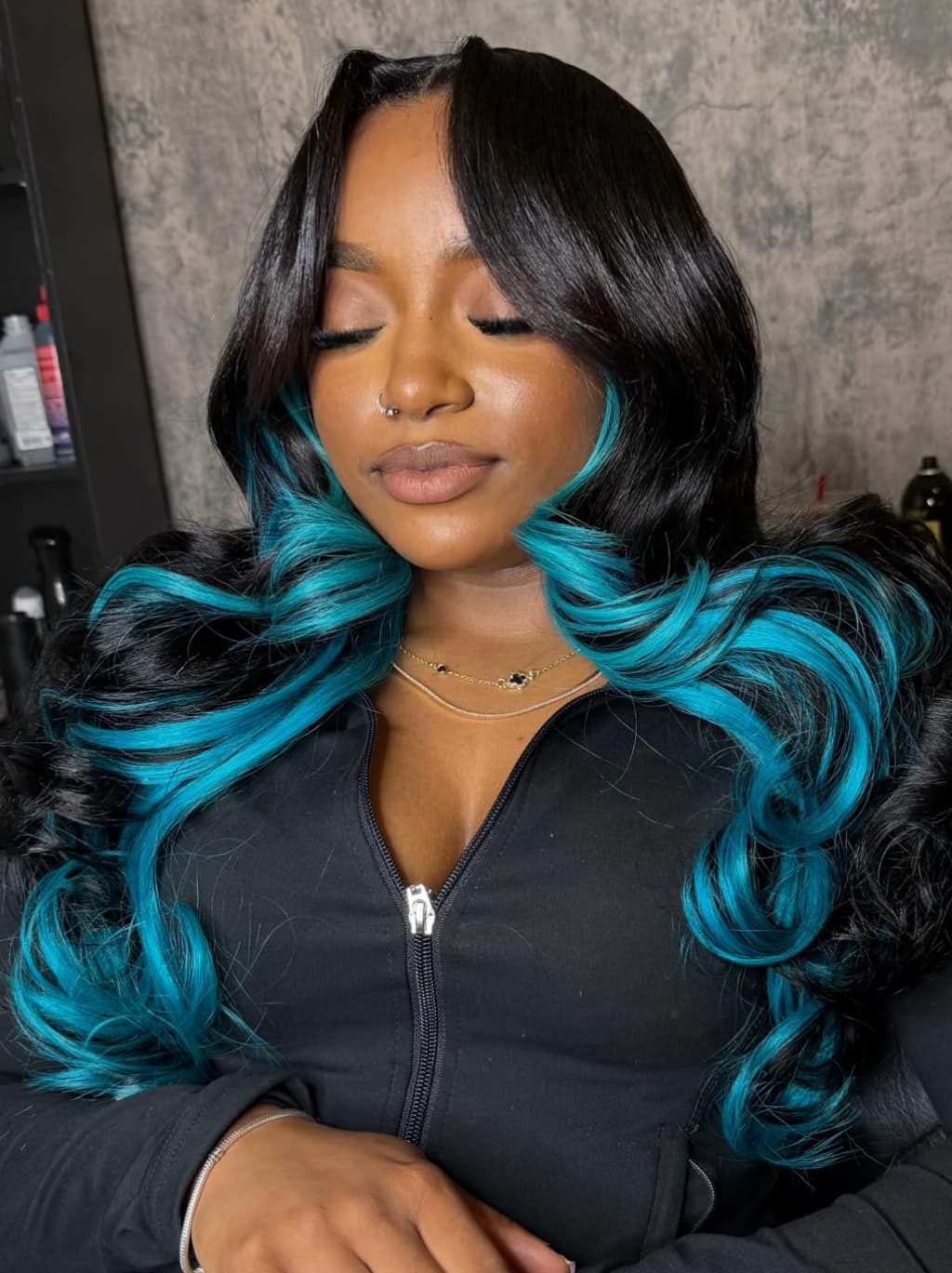 Dorsanee Black With Blue Highlight Streaks 13x4 Lace Front Human Hair Wigs 200 Density - Image 3