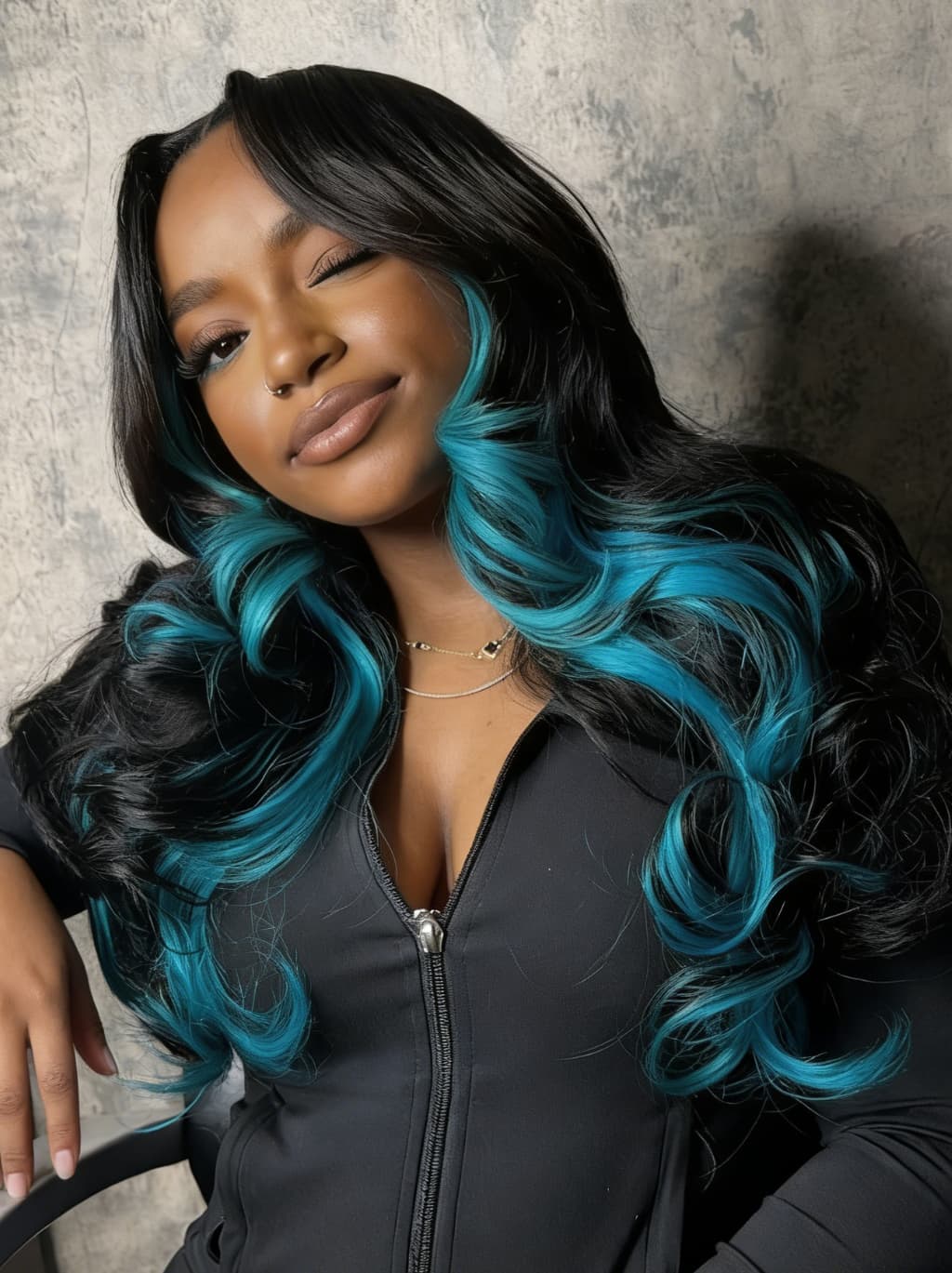 Dorsanee Black With Blue Highlight Streaks 13x4 Lace Front Human Hair Wigs 200 Density - Image 5
