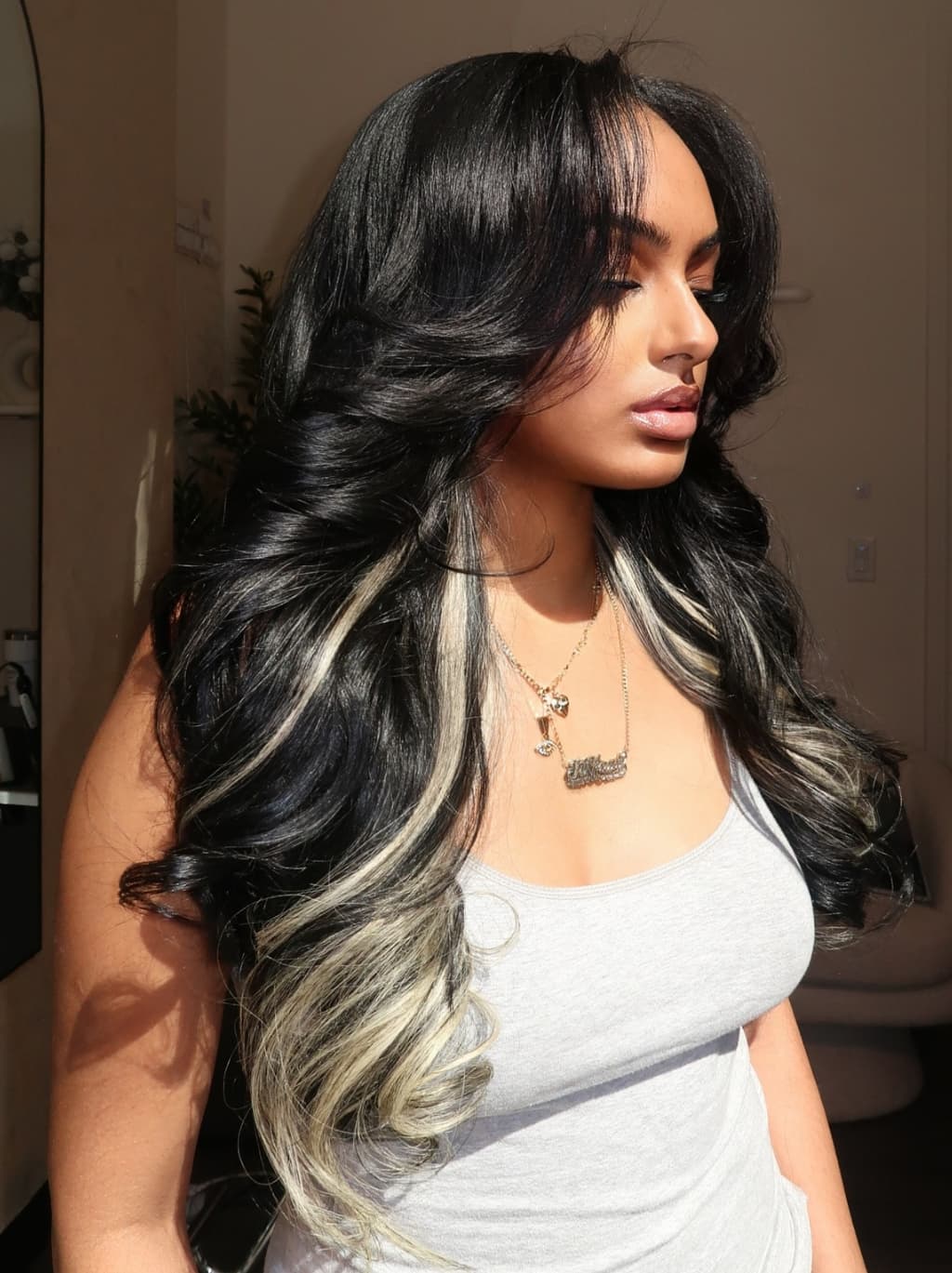 Dorsanee Black With Brown Highlight Streak 13x4 Lace Front Virgin Human Hair Wig - Image 2
