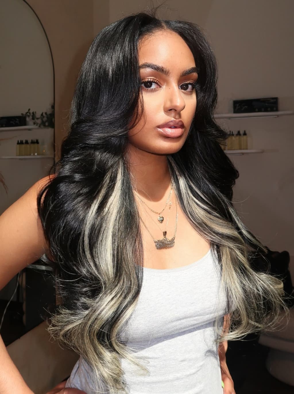 Dorsanee Black With Brown Highlight Streak 13x4 Lace Front Virgin Human Hair Wig - Image 3