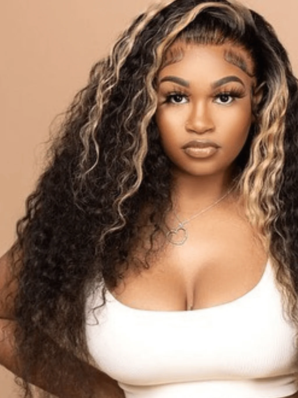 Dorsanee Black With Brown Highlight Streak Deep Wave Curly Remy Human Hair Wigs - Image 2