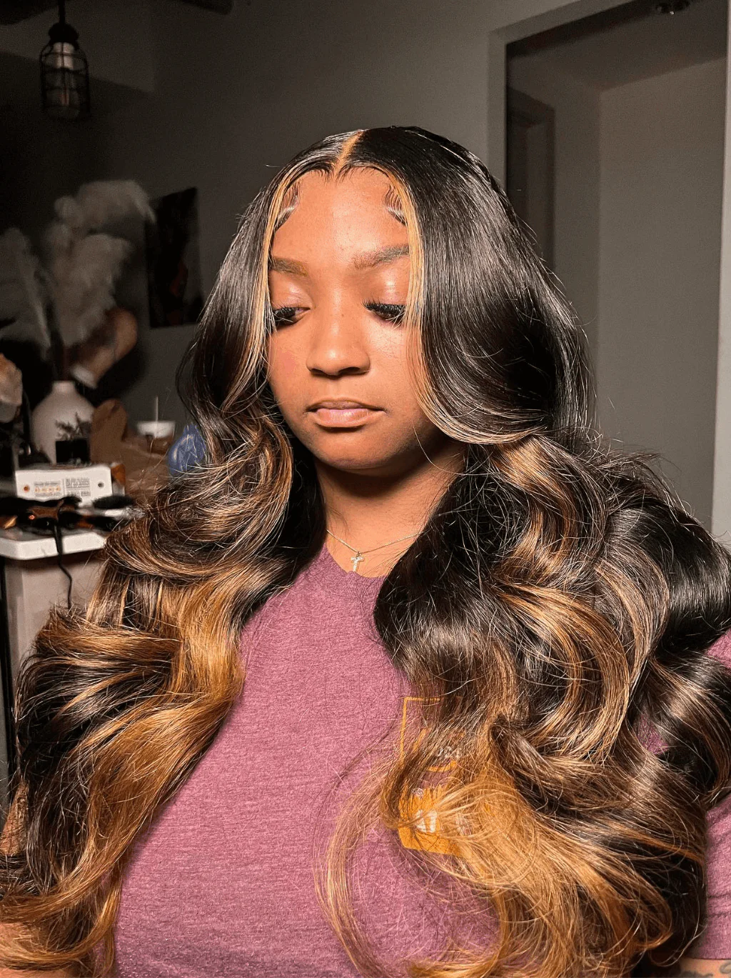 Dorsanee Black With Brown Highlights Body Wave Virgin Human Hair Wigs - Image 2