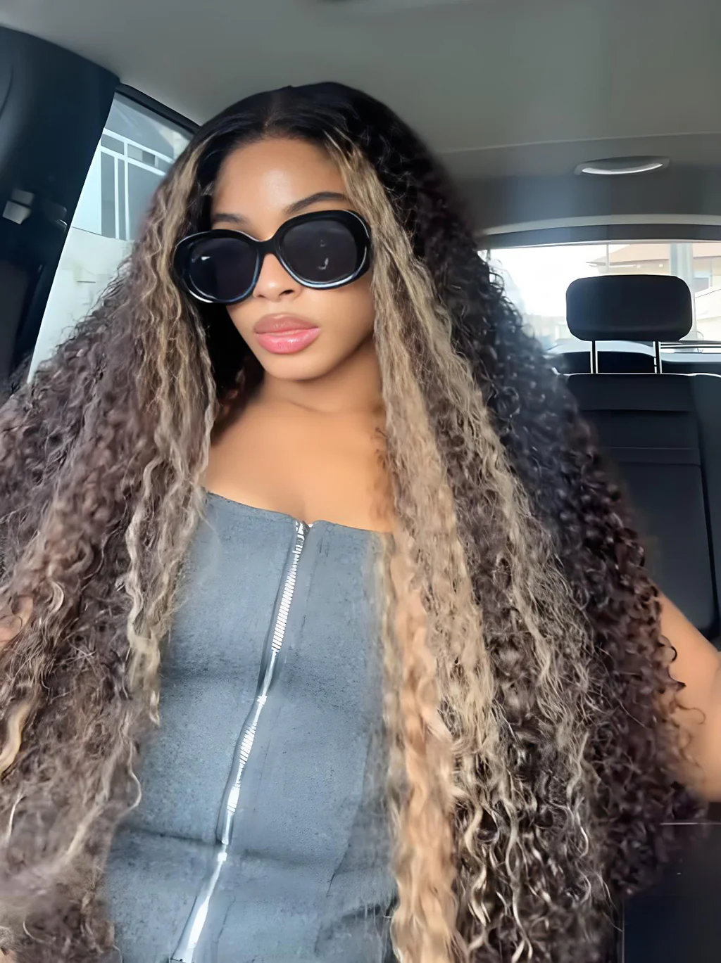 Dorsanee Black With Brown Highlights Deep Wave Curly 13x4 Lace Front Human Hair Wigs - Image 2