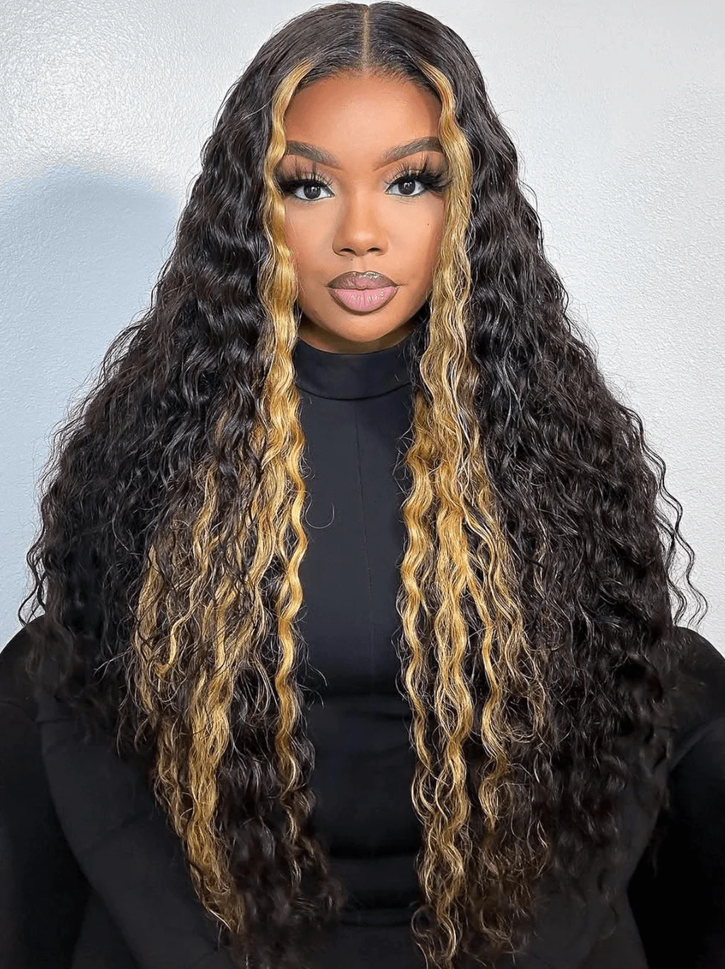 Dorsanee Black With Brown Highlights Deep Wave Curly Human Hair Lace Front Wigs - Image 2
