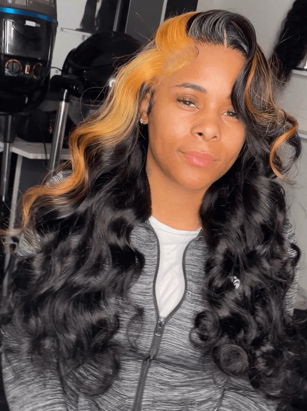 Dorsanee Black With Brown Skunk Stripe Body Wave Virgin Human Hair Wig - Image 3