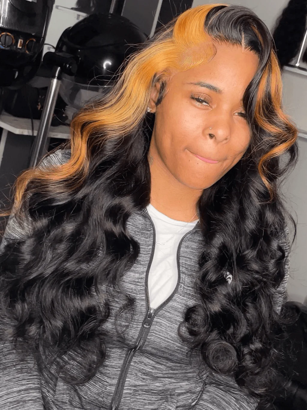 Dorsanee Black With Brown Skunk Stripe Body Wave Virgin Human Hair Wig - Image 4