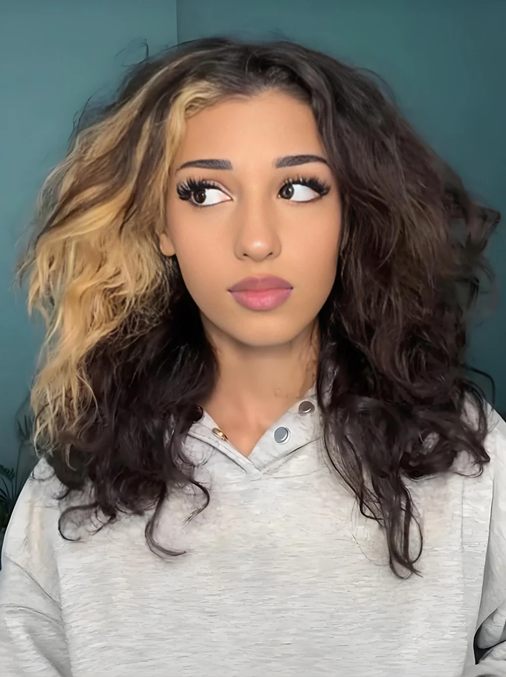 Dorsanee Black With Brown Streaks Short Bob Bouncy Curls 13x4 Lace Front Human Hair Wigs - Image 3