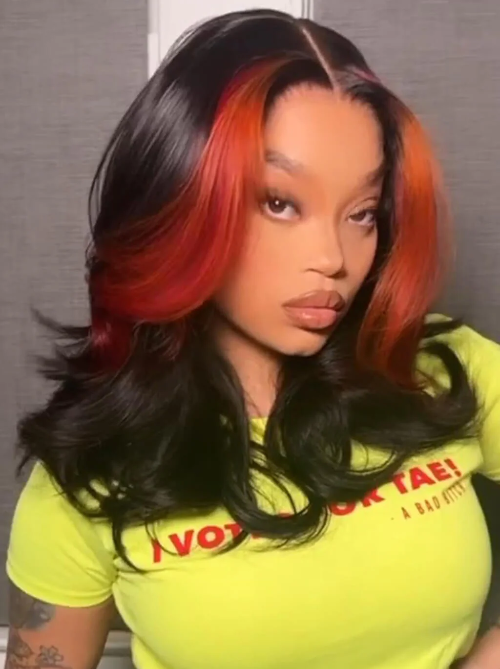 Dorsanee Black With Ginger Brown Skunk Stripe 13x4 Lace Front Virgin Human Hair Wigs - Image 2