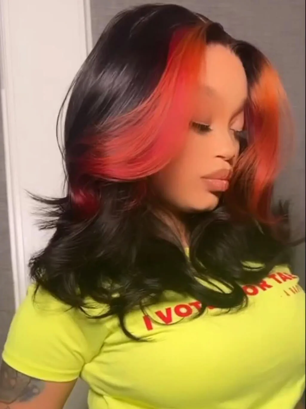 Dorsanee Black With Ginger Brown Skunk Stripe 13x4 Lace Front Virgin Human Hair Wigs - Image 3