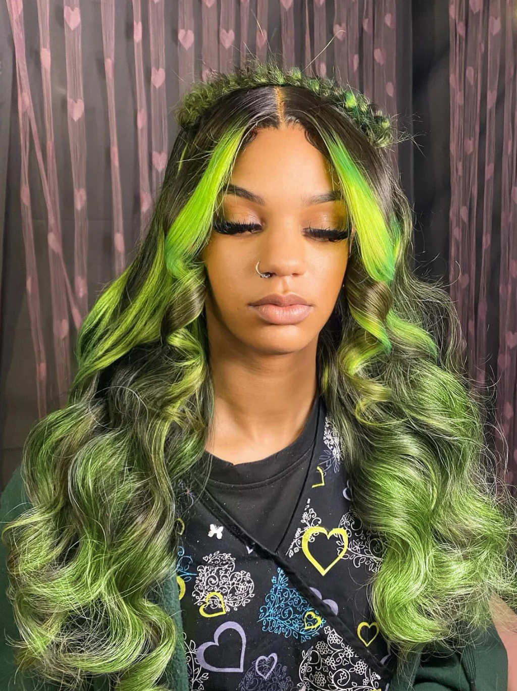 Dorsanee Black With Green Highlight Streaks 13x4 Lace Front Virgin Human Hair Wigs - Image 4