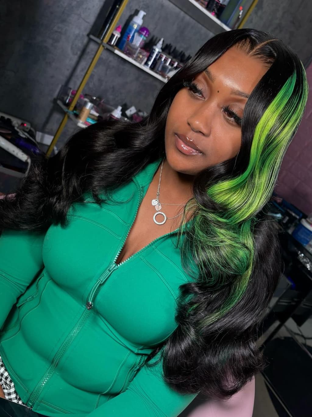 Dorsanee Black With Green Highlights 13x4 Lace Front Human Hair Wigs - Image 3