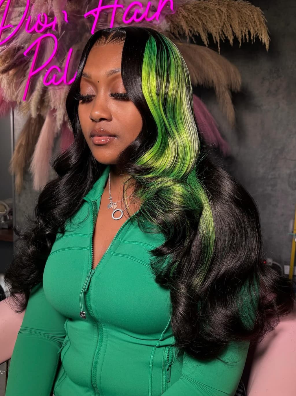 Dorsanee Black With Green Highlights 13x4 Lace Front Human Hair Wigs - Image 4