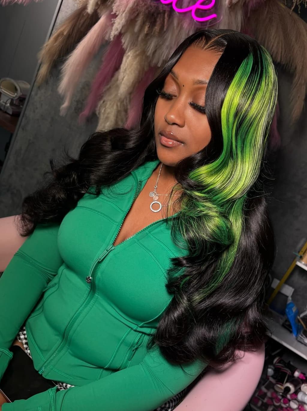 Dorsanee Black With Green Highlights 13x4 Lace Front Human Hair Wigs - Image 5