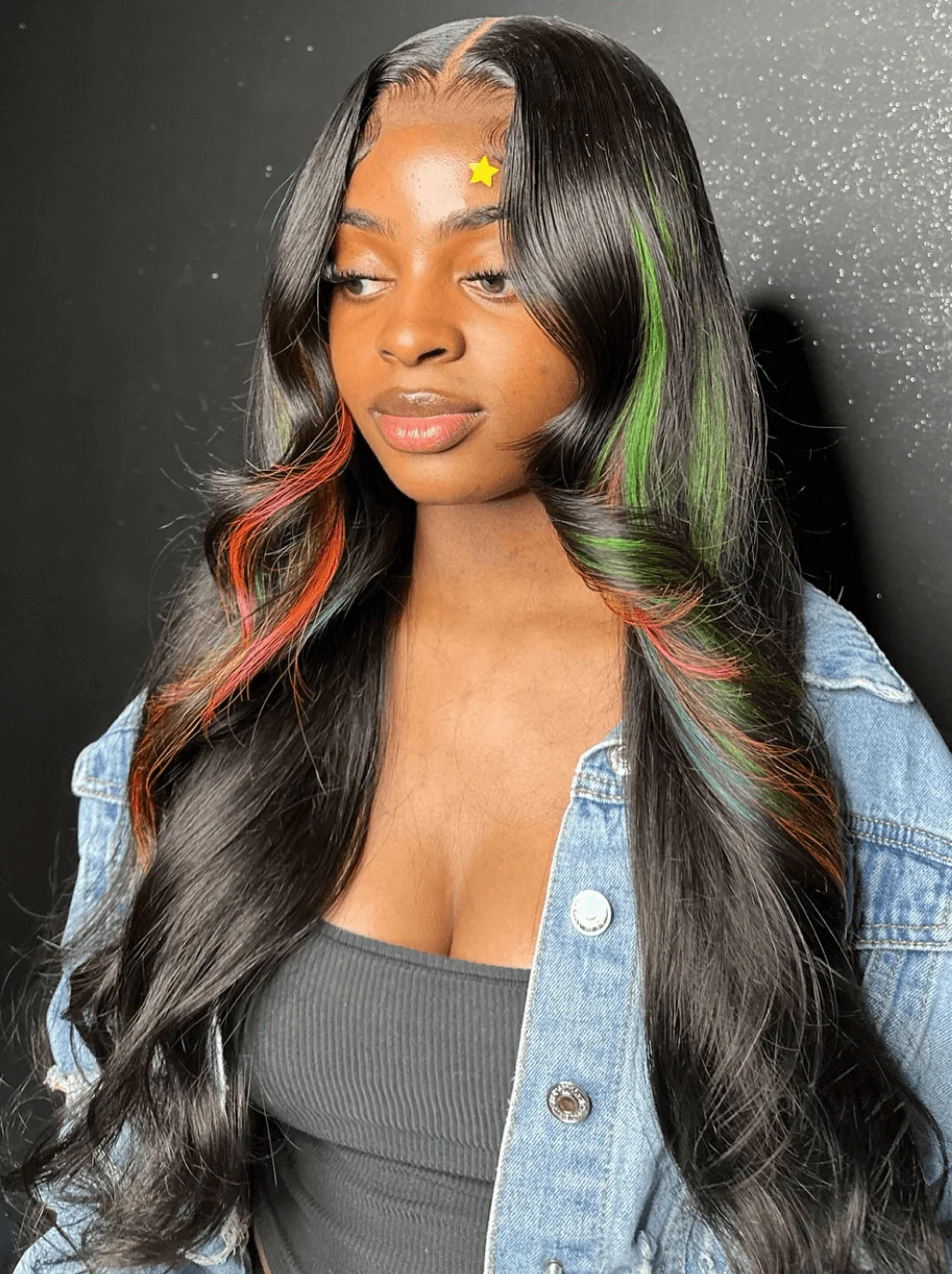 Dorsanee Black With Green Red Highlight 13x4 Lace Front Virgin Human Hair Wigs - Image 2